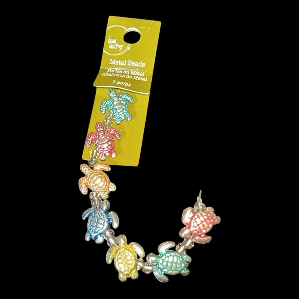 Bead Landing Multicolor Metal Sea Turtle Beads – 7 Pieces